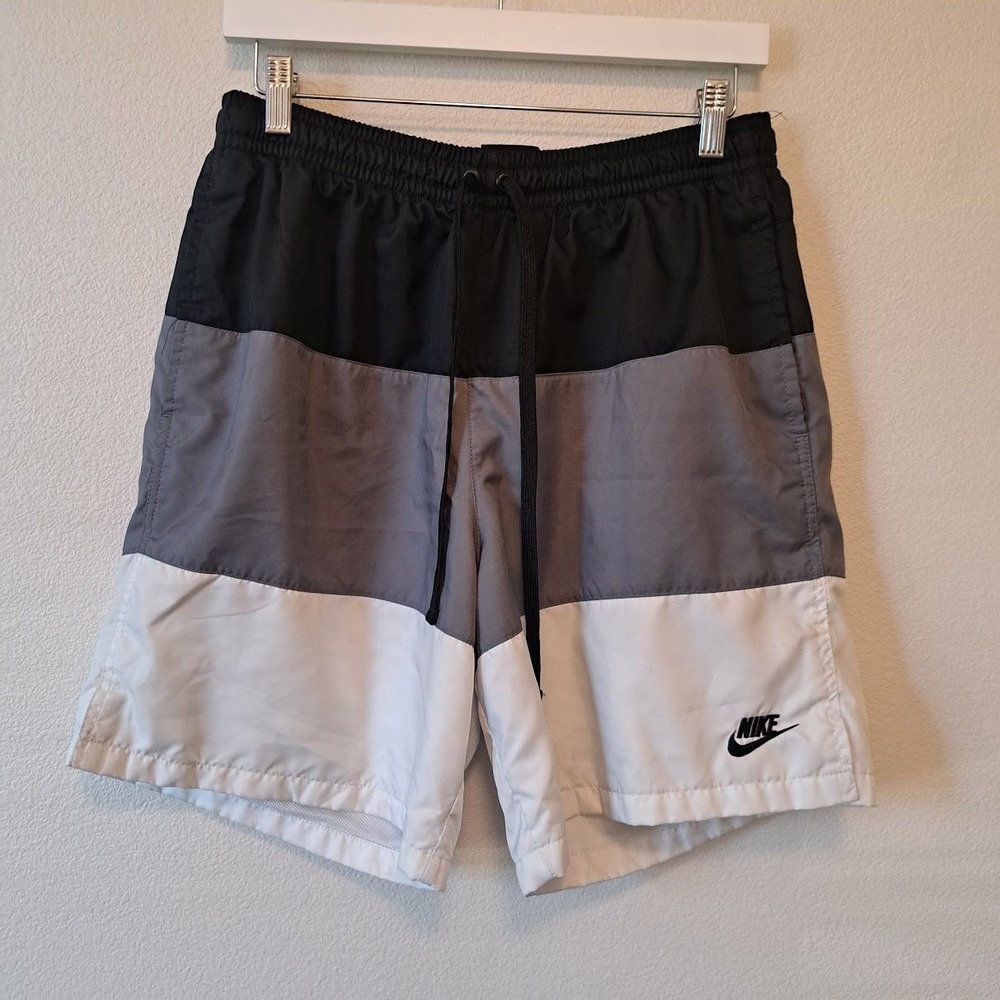 Nike Mens Colorblock Swim Trunks Black Grey White Mesh Lined Size Large